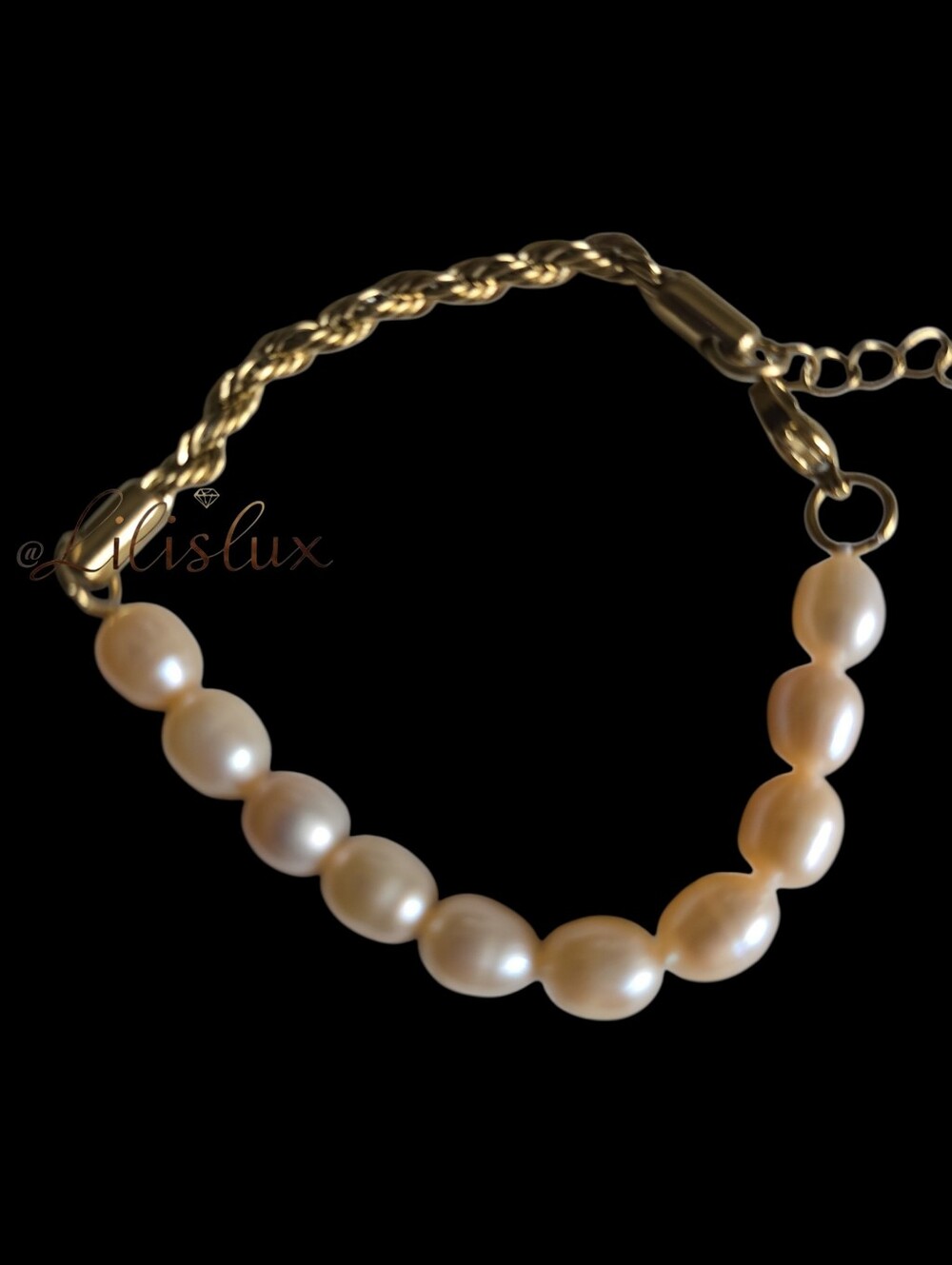 D'Joy Freshwater Peach Pearl Bracelet in Durable Ion plated stainless 7-9”